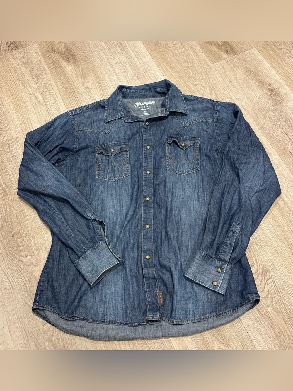 Wrangler Retro Premium Mens XL Shirt Denim Western Shirt Pearl Snap